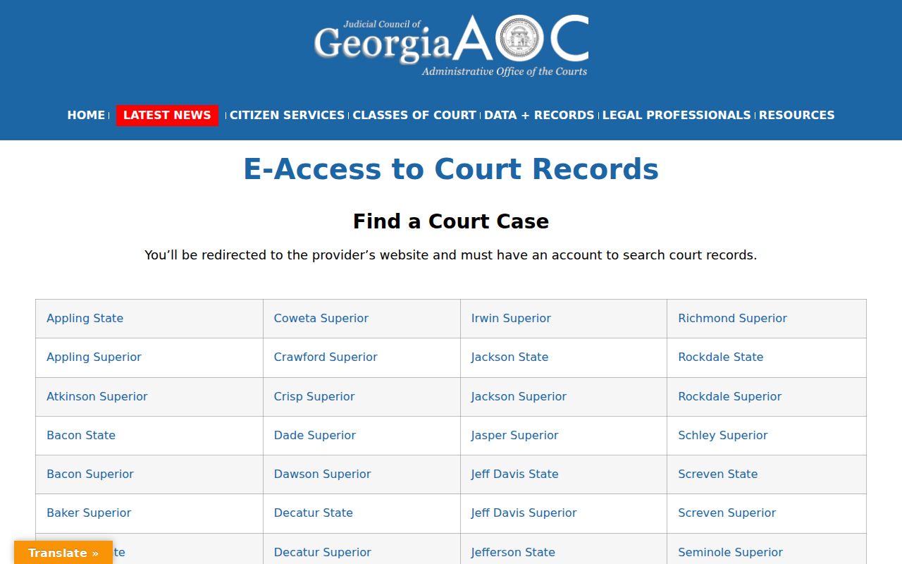 Effingham County civil docket Georgia eAccess routing