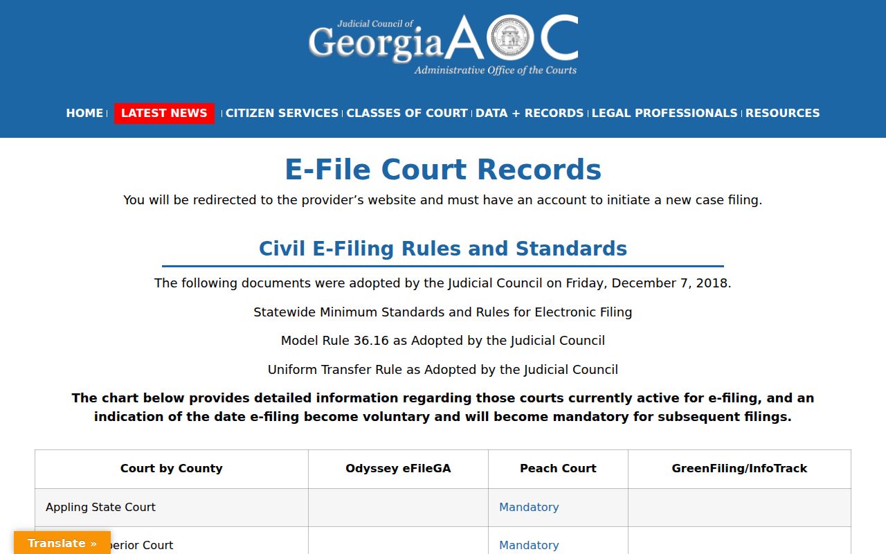 Effingham County civil docket Georgia eFile providers