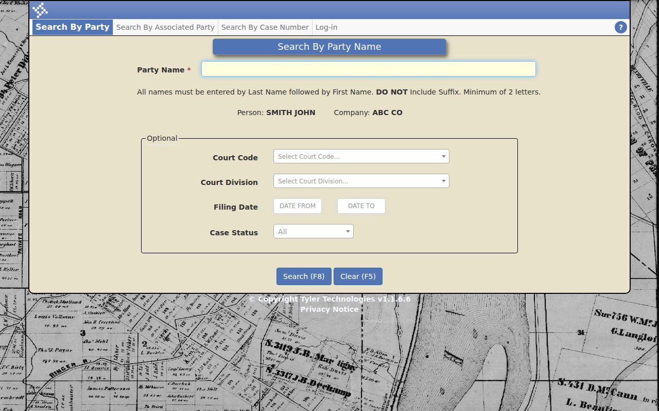 Effingham County criminal docket party search fields