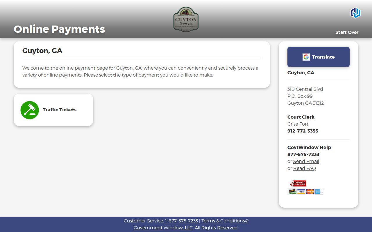 Guyton Government Window online traffic ticket payment portal