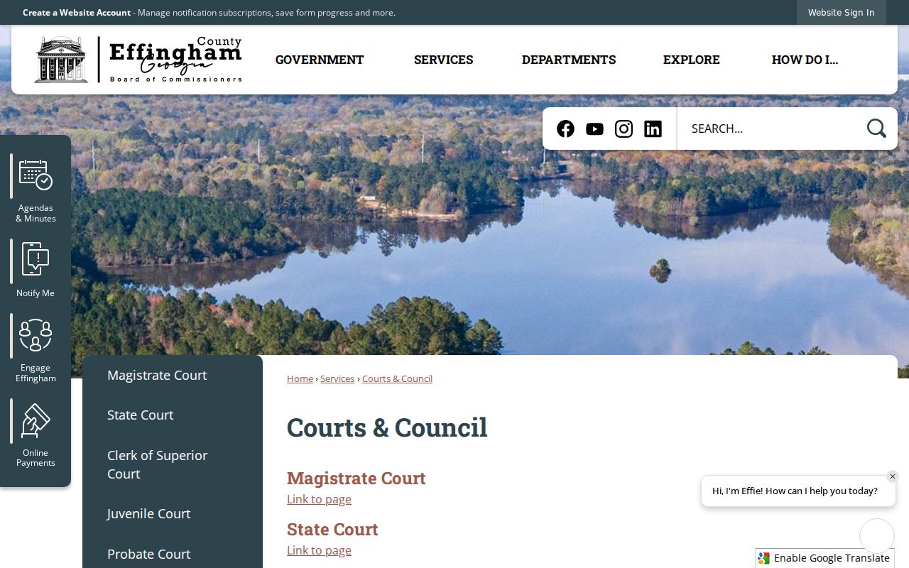 Effingham County Courts and Council court routing page