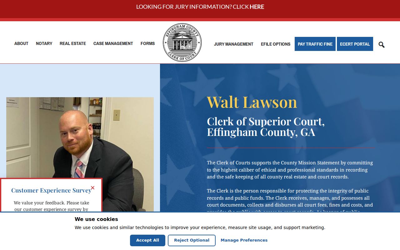 Effingham County Clerk website with docket and record access links