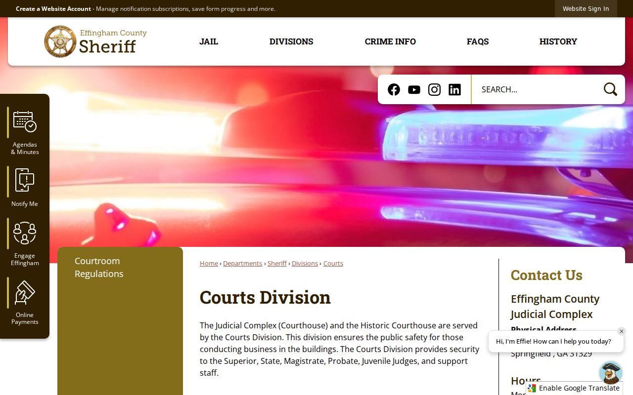 Effingham County Judicial Complex court offices and security information