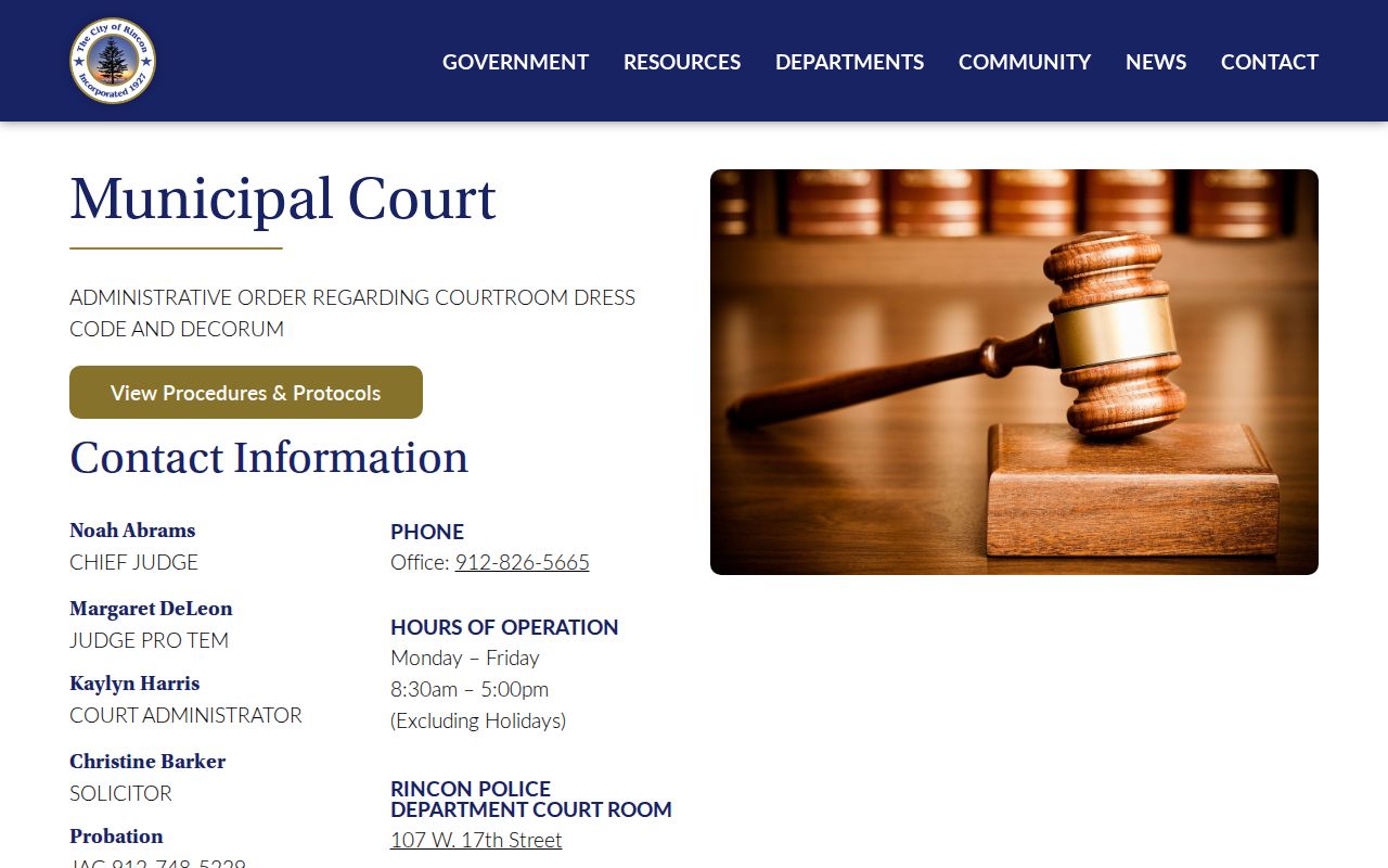 Official Rincon Municipal Court access page