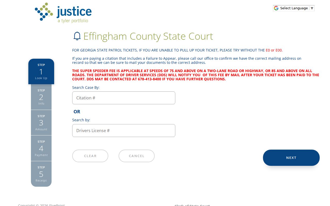 Effingham County traffic court records Five Point payment portal